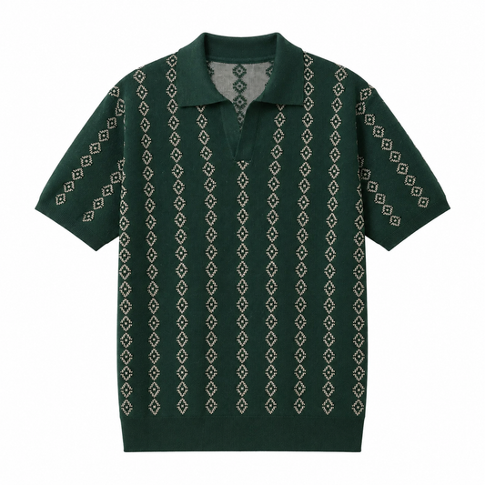 Men’s Short Sleeve V-Neck Knit Sweater with Textured Pattern