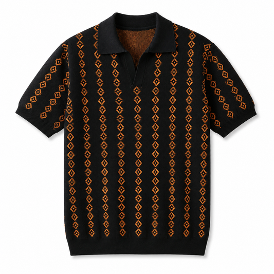 Men’s Short Sleeve V-Neck Knit Sweater with Textured Pattern