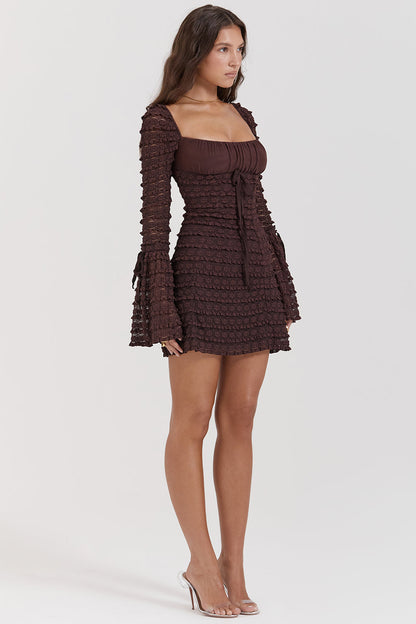 Floral Lace Mesh Mini Dress With Drawstring Bust and Bodycon Fit