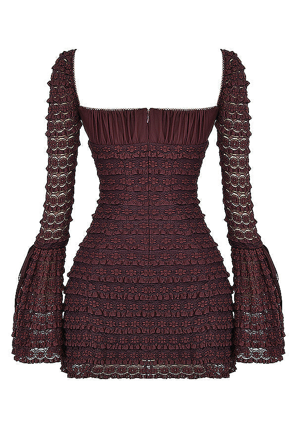 Floral Lace Mesh Mini Dress With Drawstring Bust and Bodycon Fit