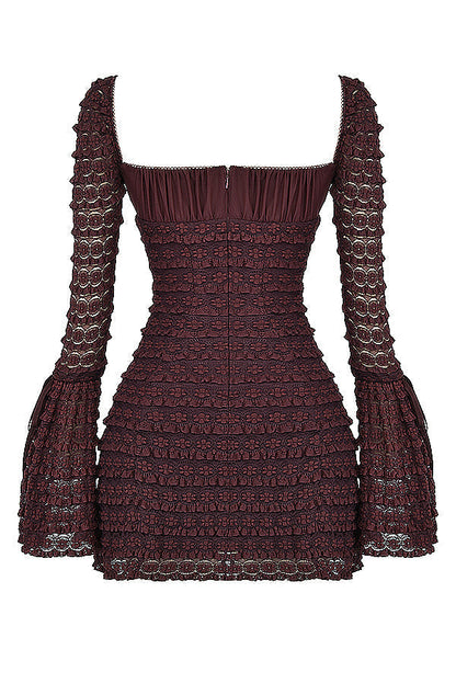 Floral Lace Mesh Mini Dress With Drawstring Bust and Bodycon Fit