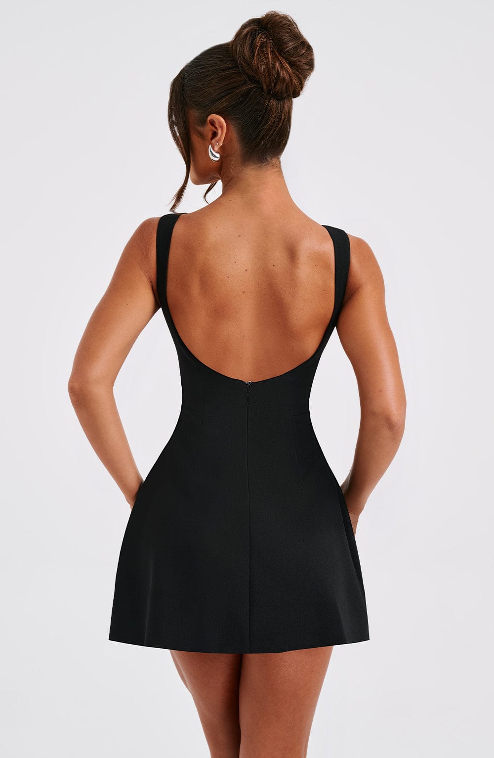 High Neck Bubble Mini Dress With Crepe Fabric and Scoop Back