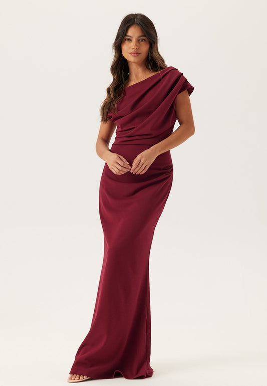 One Shoulder Draped Jersey Maxi Dress With Straight Hem
