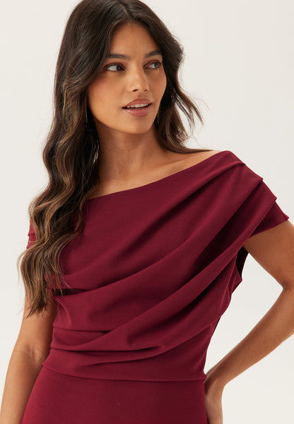 One Shoulder Draped Jersey Maxi Dress With Straight Hem