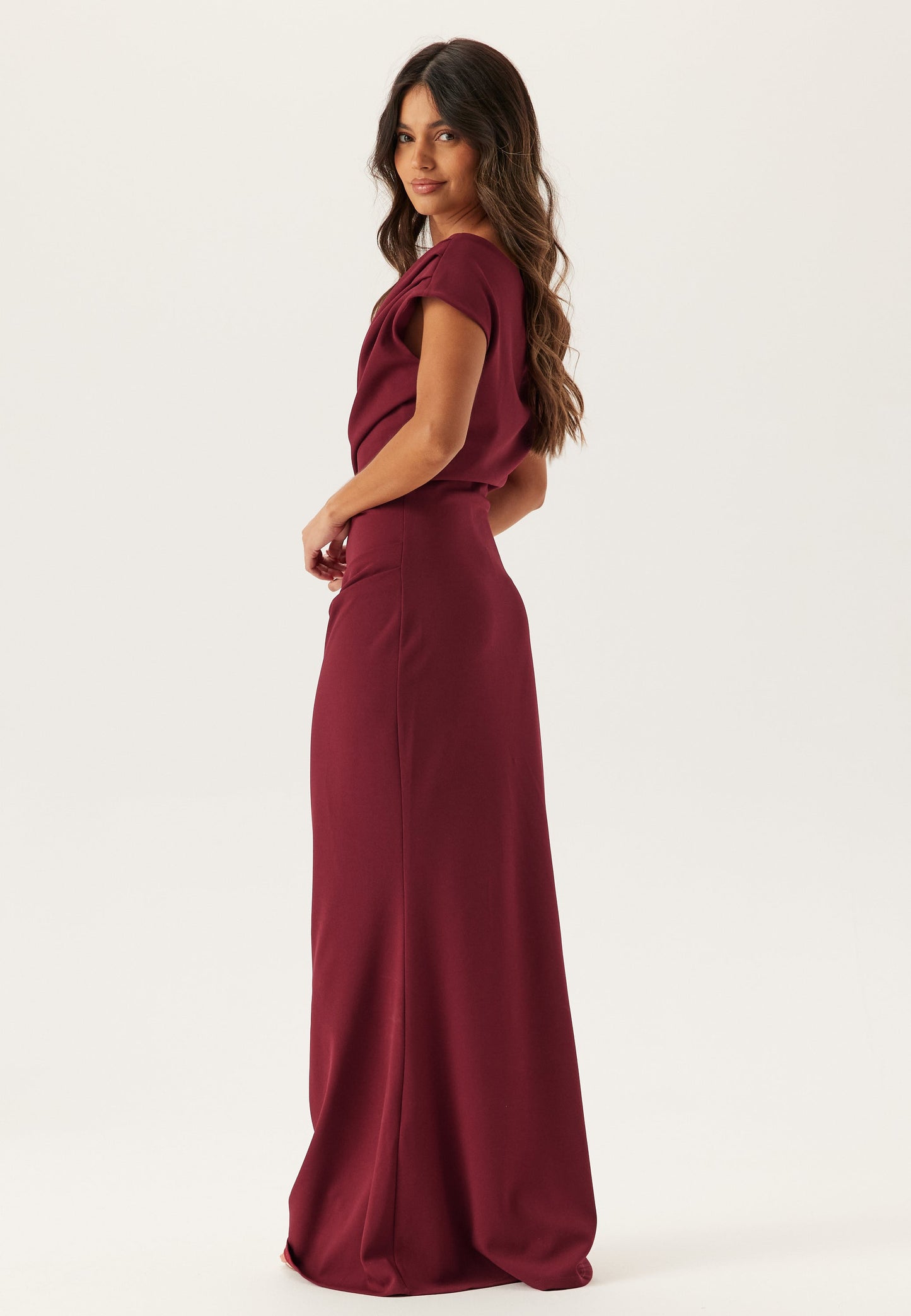 One Shoulder Draped Jersey Maxi Dress With Straight Hem