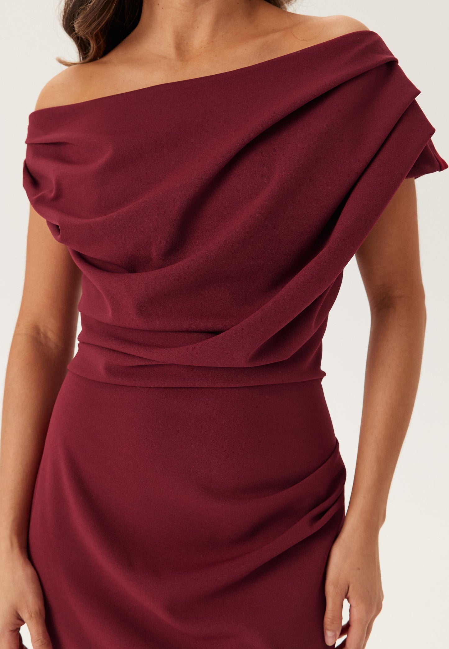 One Shoulder Draped Jersey Maxi Dress With Straight Hem