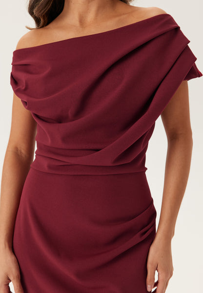 One Shoulder Draped Jersey Maxi Dress With Straight Hem