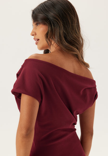 One Shoulder Draped Jersey Maxi Dress With Straight Hem