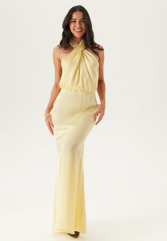Halterneck Satin Maxi Dress With Open Back and Hidden Zip Closure, product image 01.