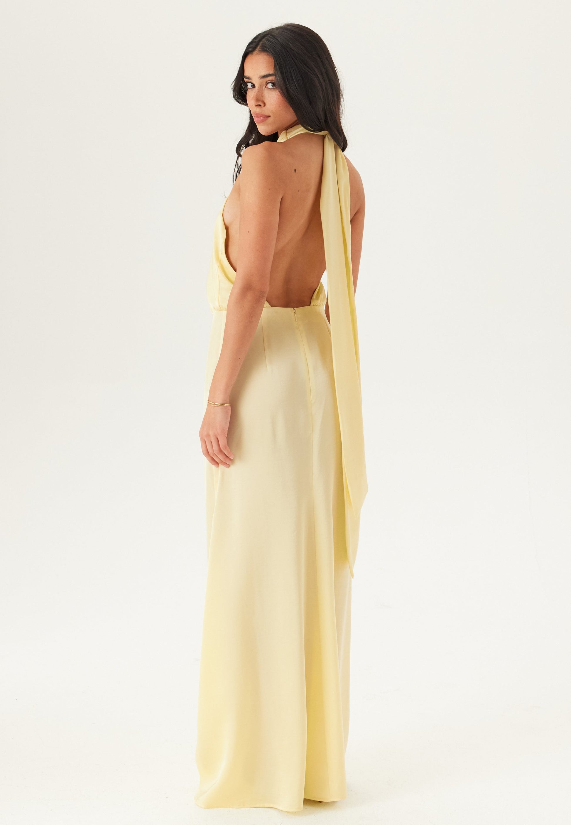 Halterneck Satin Maxi Dress With Open Back and Hidden Zip Closure, product image 02.