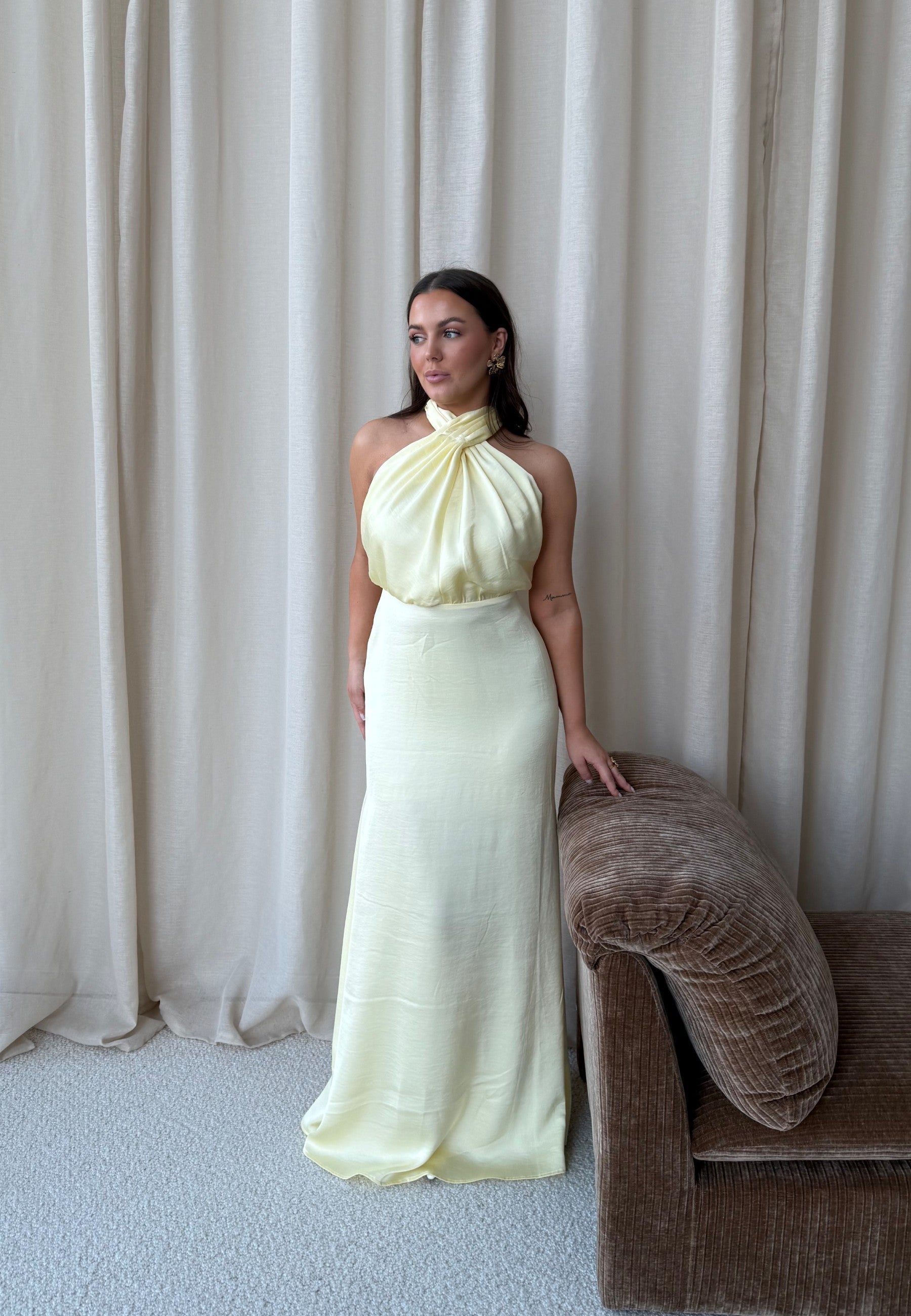 Halterneck Satin Maxi Dress With Open Back and Hidden Zip Closure, product image 07.