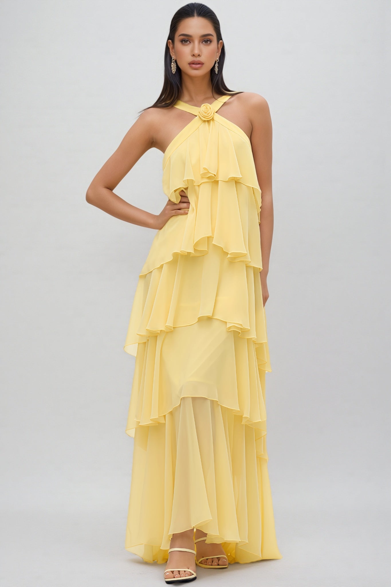 Lace Embroidered Mermaid Silhouette Maxi Dress With Fitted Bodice and Flared Hem, product image 02.