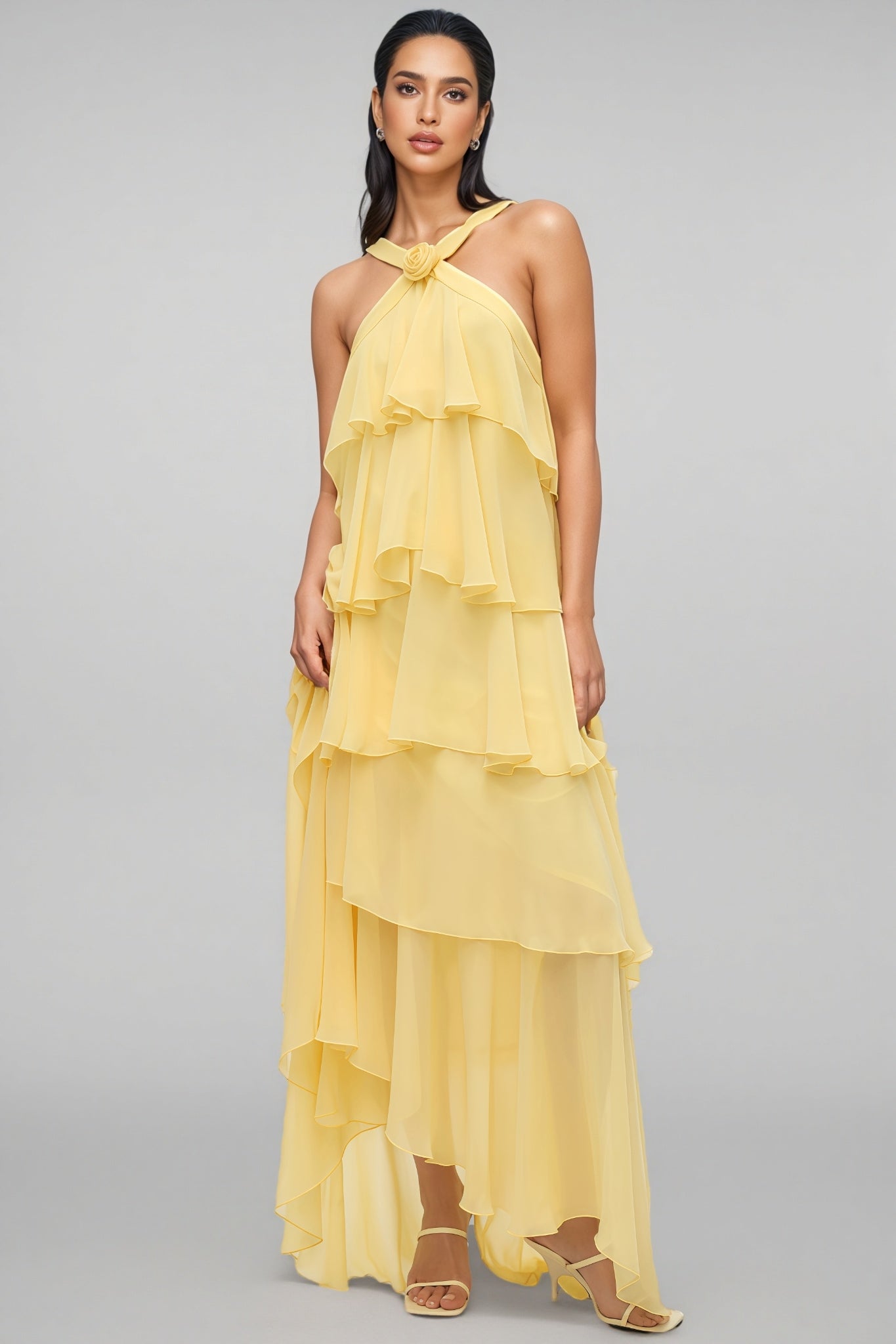 Lace Embroidered Mermaid Silhouette Maxi Dress With Fitted Bodice and Flared Hem, product image 03.