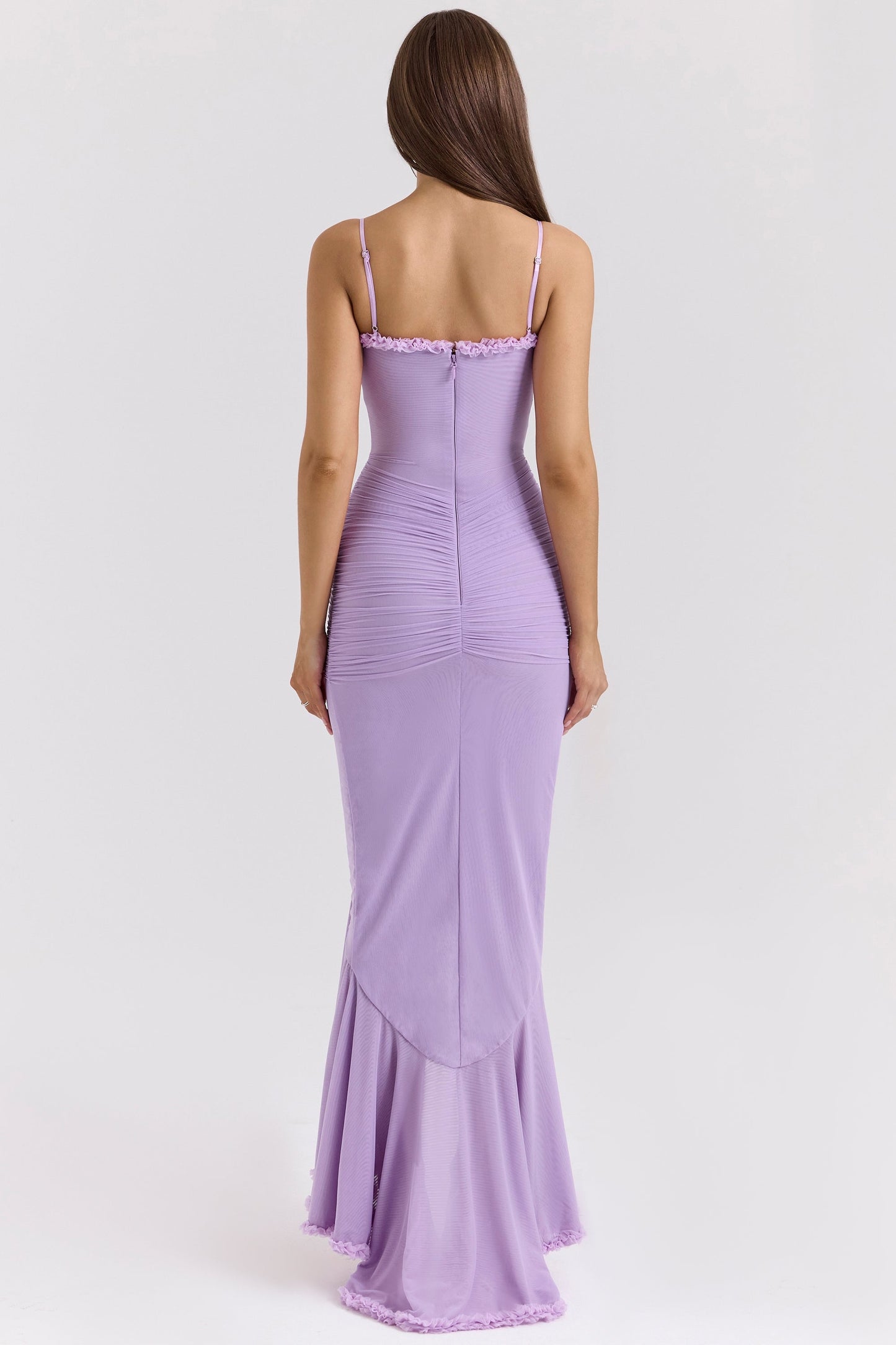 Sweetheart Ruched Maxi Dress With Cascading Ruffle and High Slit