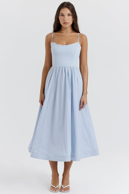 Sleeveless Open Back Midi Dress With Loose Fit and Straight Hem
