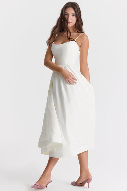Sleeveless Open Back Midi Dress With Loose Fit and Straight Hem