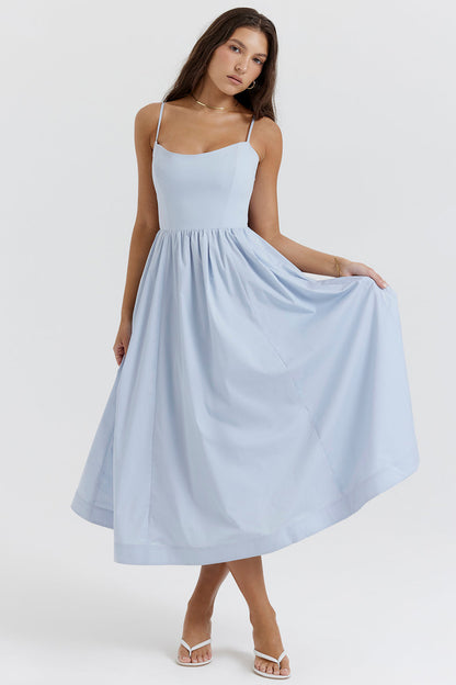Sleeveless Open Back Midi Dress With Loose Fit and Straight Hem