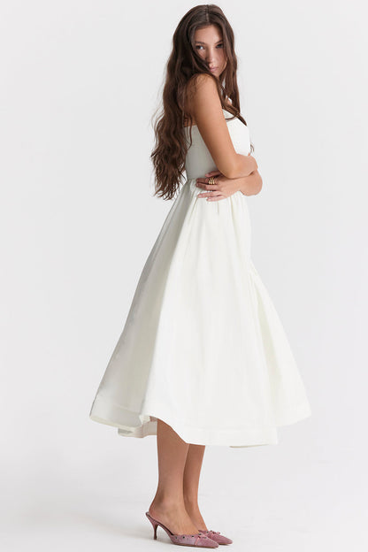 Sleeveless Open Back Midi Dress With Loose Fit and Straight Hem