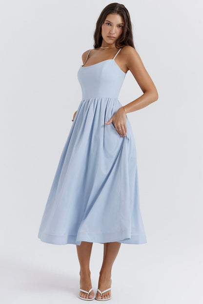 Sleeveless Open Back Midi Dress With Loose Fit and Straight Hem