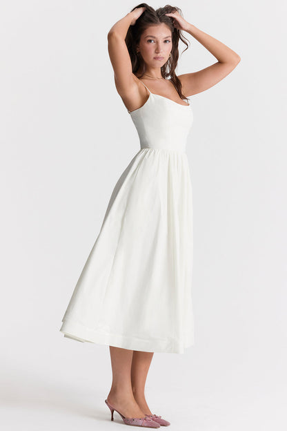 Sleeveless Open Back Midi Dress With Loose Fit and Straight Hem