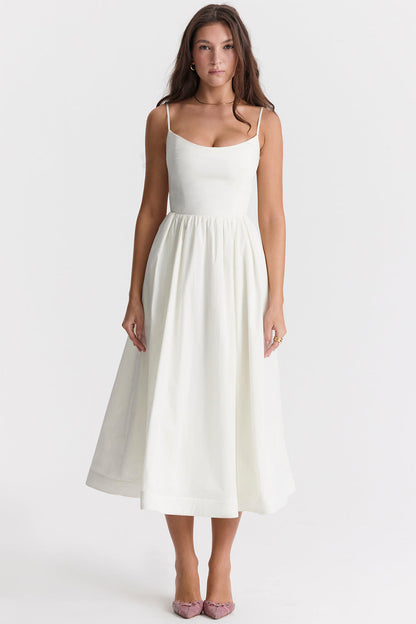 Sleeveless Open Back Midi Dress With Loose Fit and Straight Hem