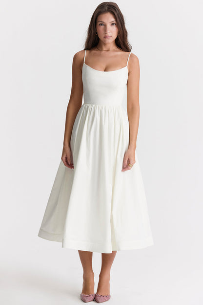 Sleeveless Open Back Midi Dress With Loose Fit and Straight Hem