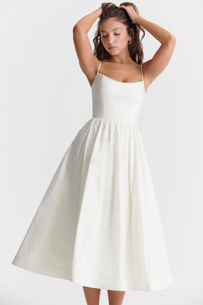 Sleeveless Open Back Midi Dress With Loose Fit and Straight Hem
