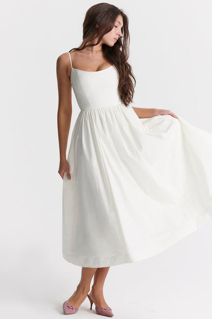Sleeveless Open Back Midi Dress With Loose Fit and Straight Hem