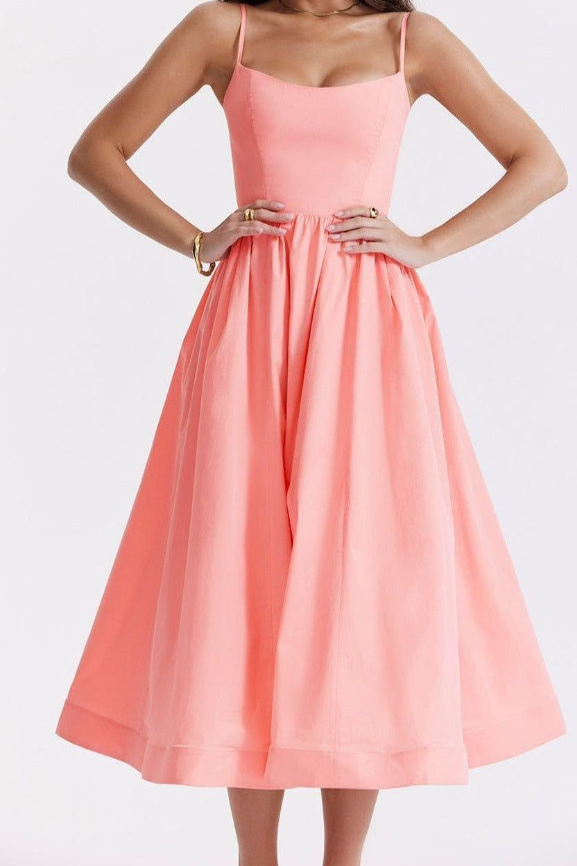 Sleeveless Open Back Midi Dress With Loose Fit and Straight Hem