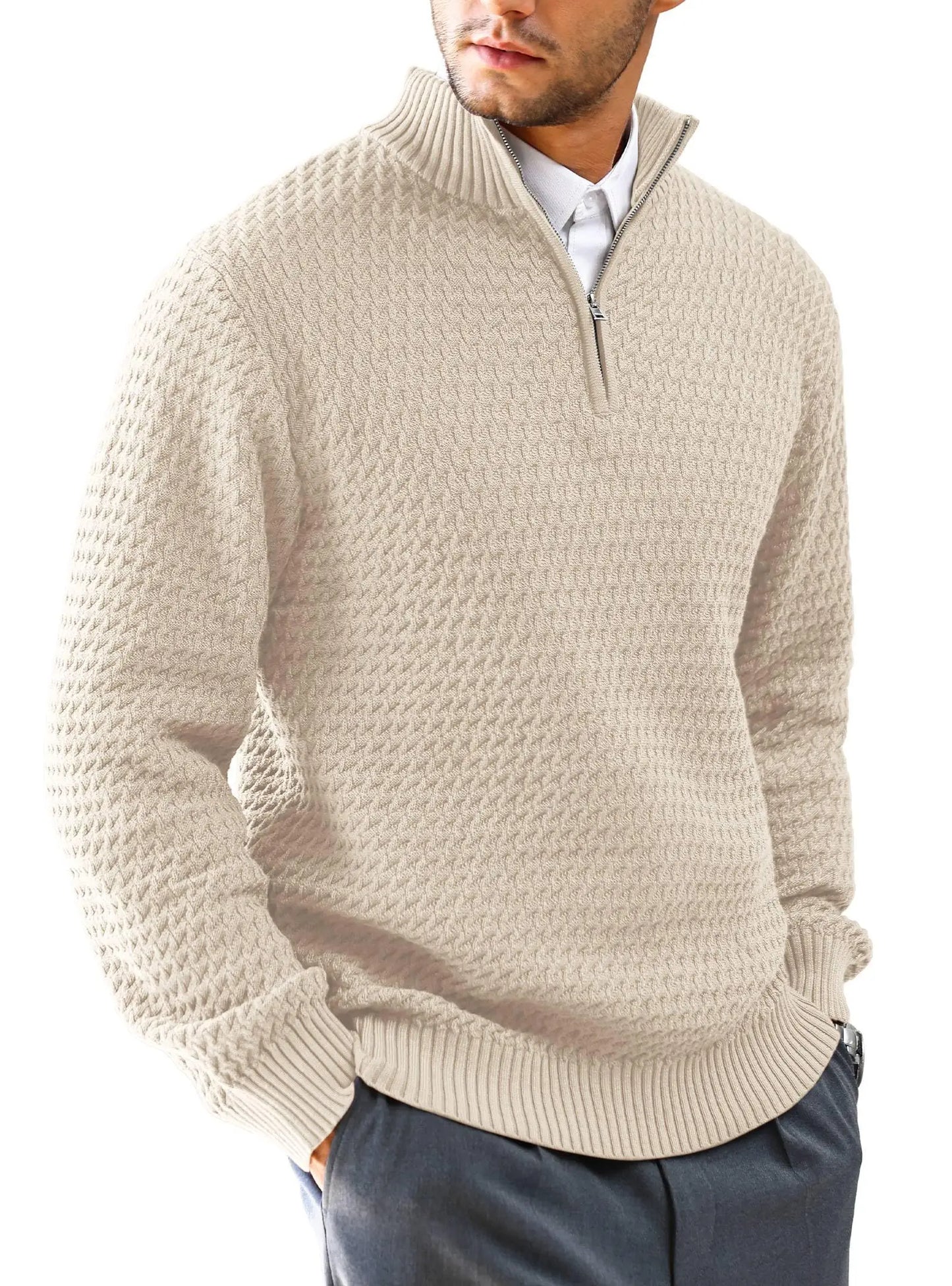 Mock Neck Zip Knit Sweater