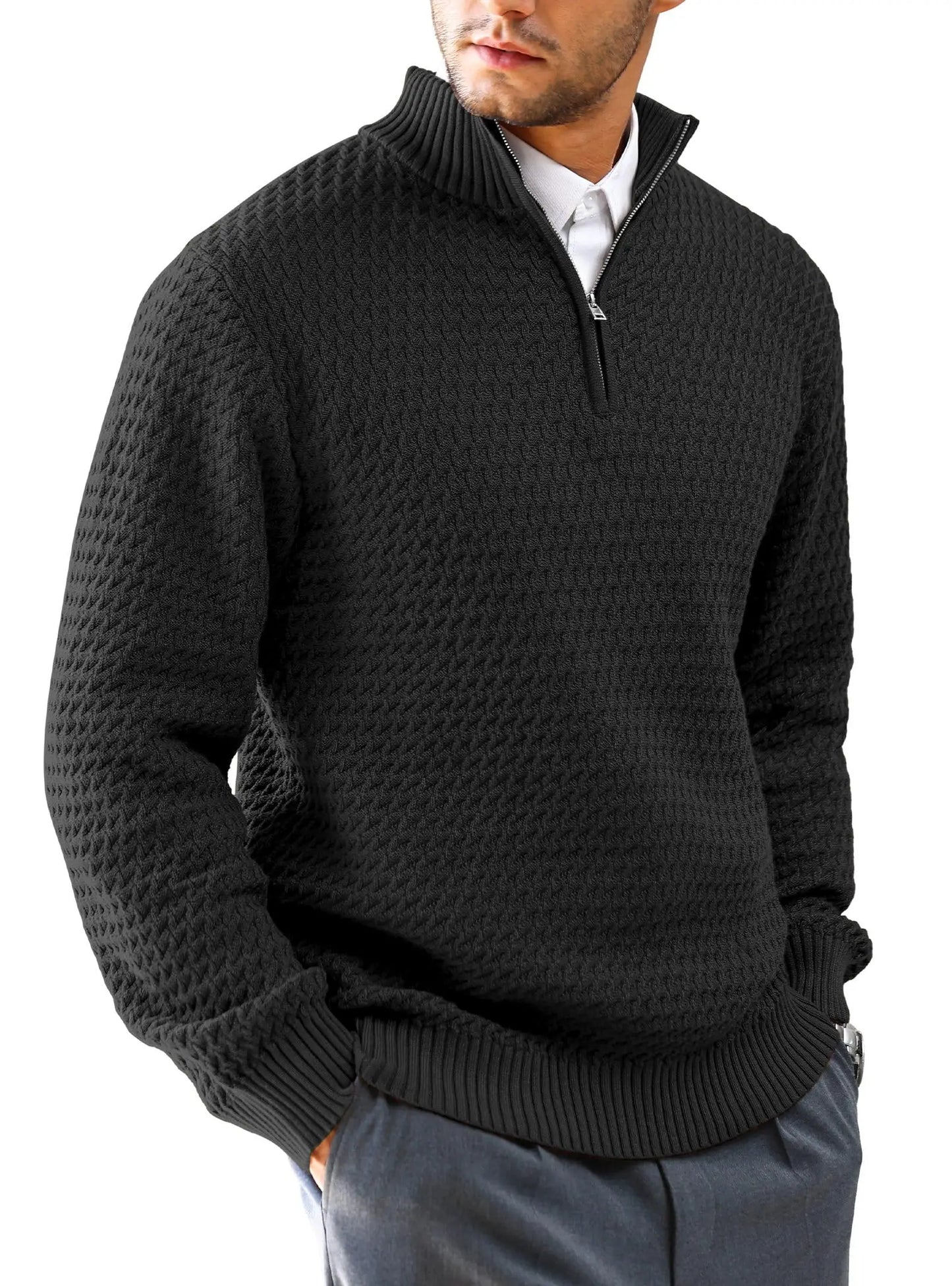 Mock Neck Zip Knit Sweater