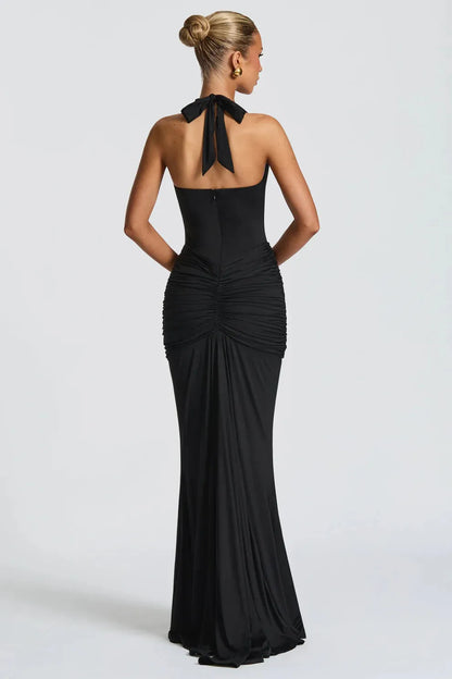 Plunging U Wire Halter Maxi Dress