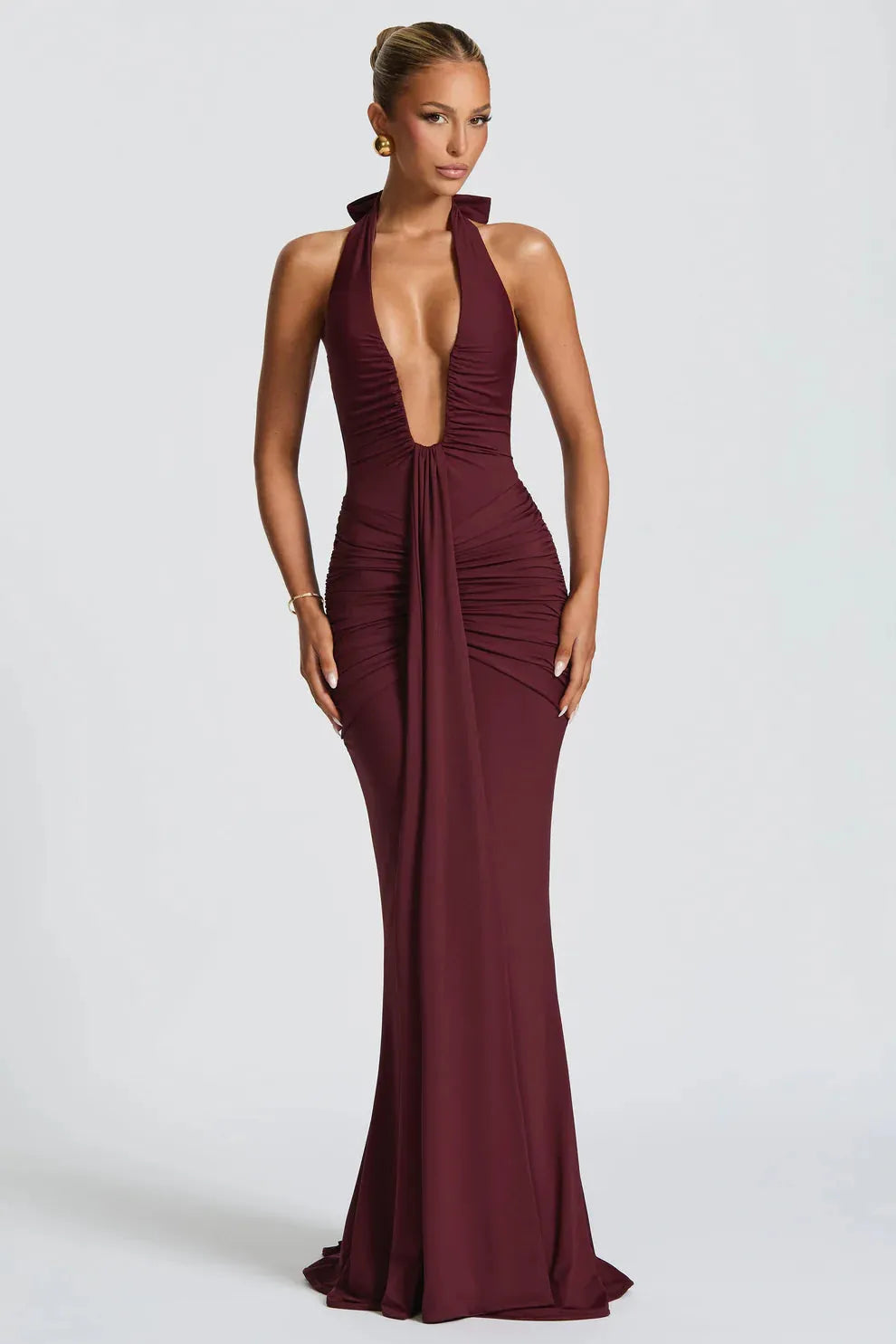 Plunging U Wire Halter Maxi Dress