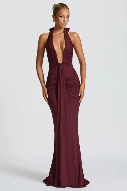 Plunging U Wire Halter Maxi Dress