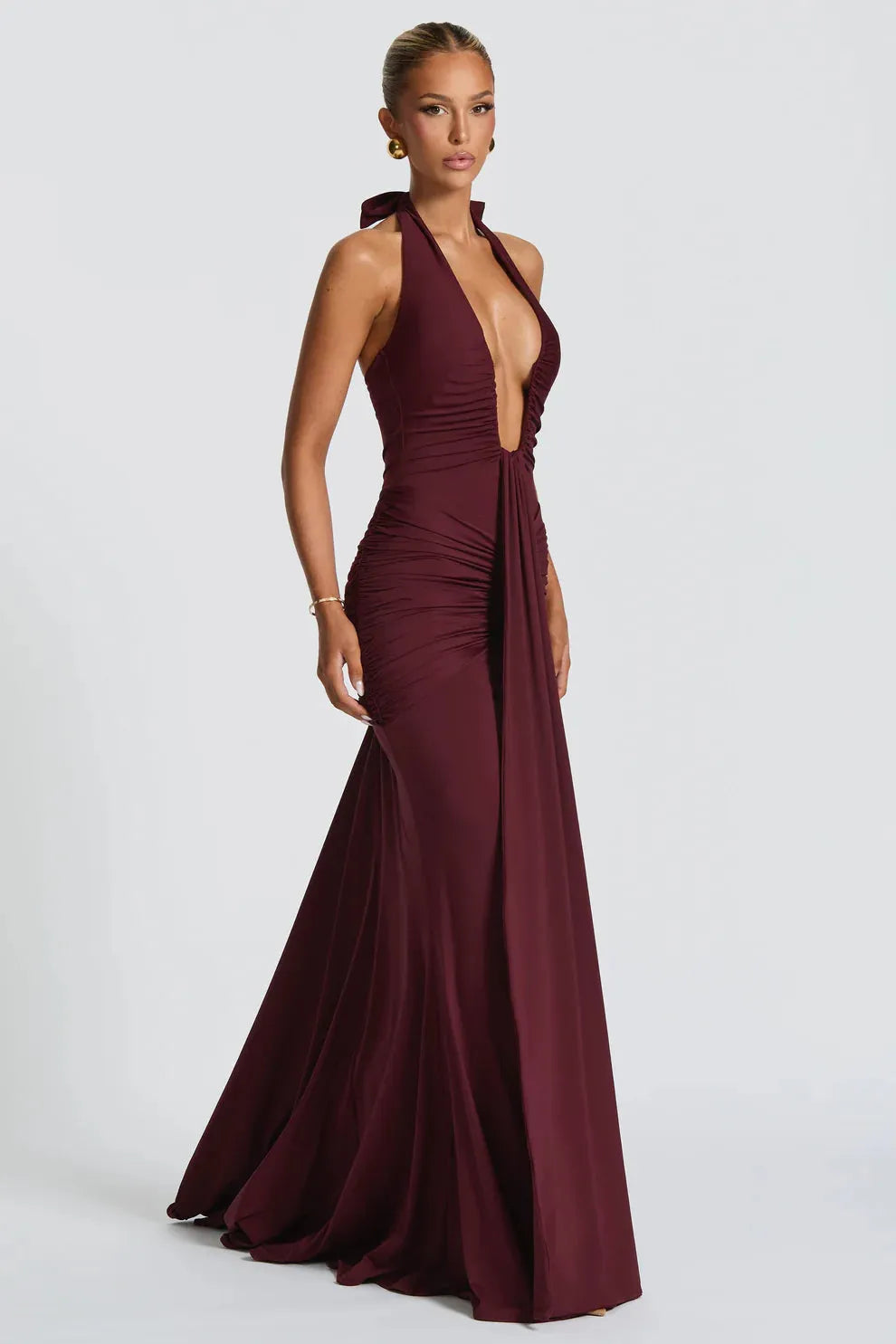 Plunging U Wire Halter Maxi Dress