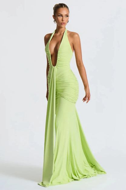 Plunging U Wire Halter Maxi Dress