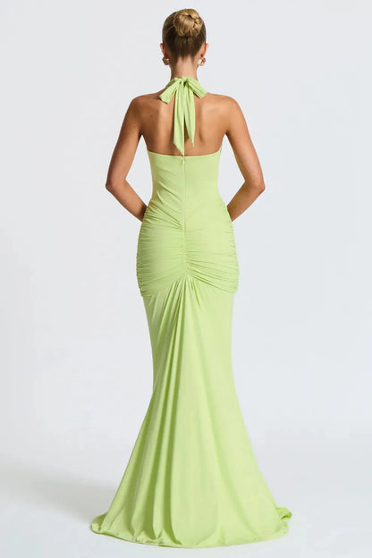 Plunging U Wire Halter Maxi Dress