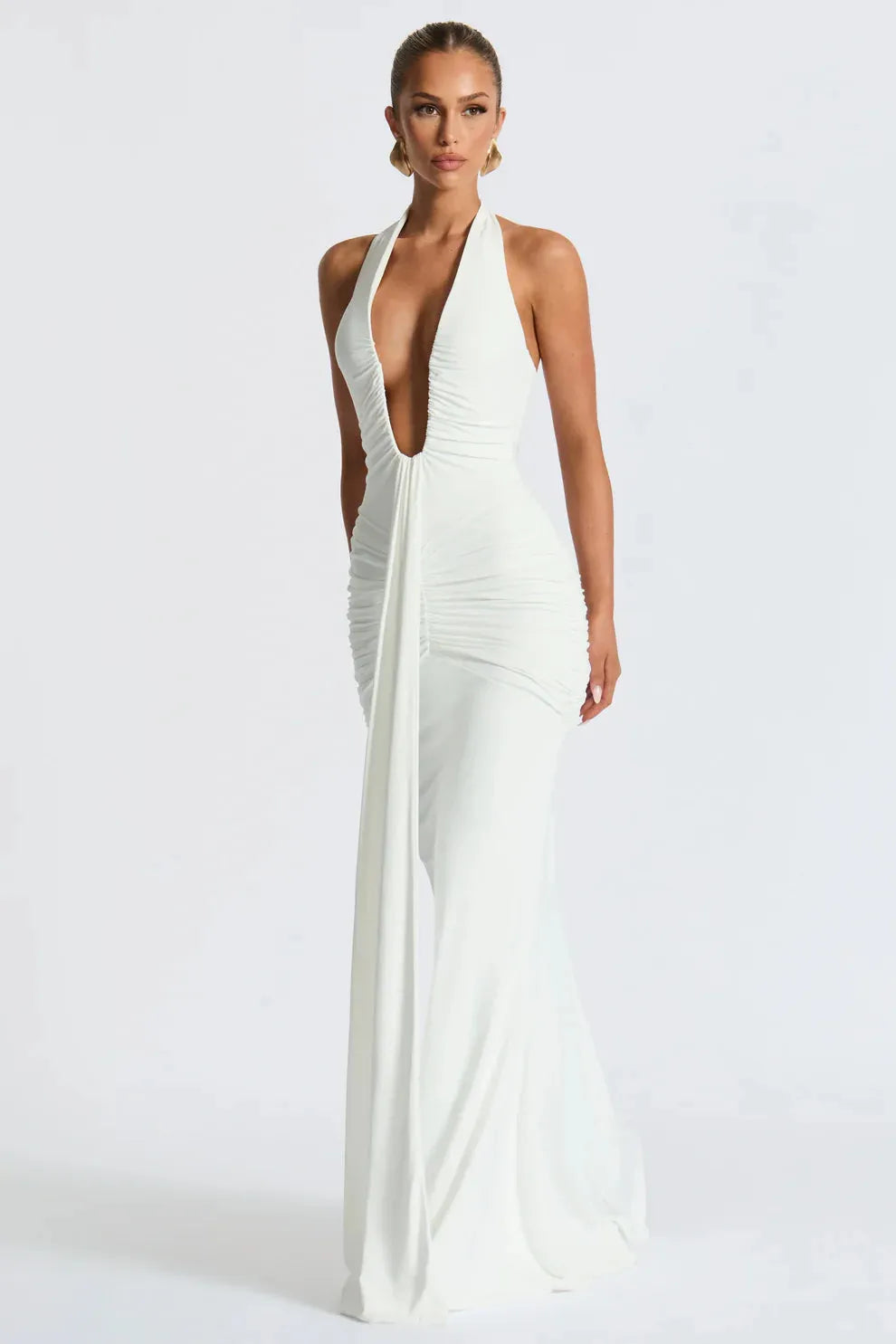 Plunging U Wire Halter Maxi Dress