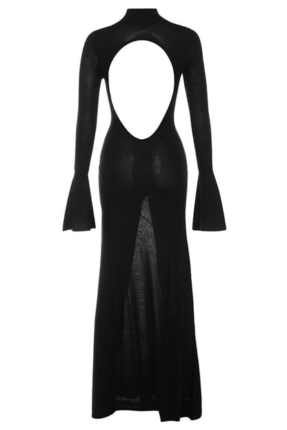 Backless Knit Maxi Dress With Fluted Sleeves